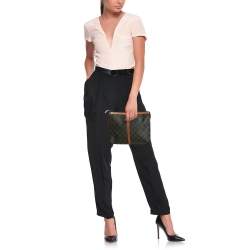 Bally Black/Brown Monogram Coated Canvas and Leather Zip Pouch