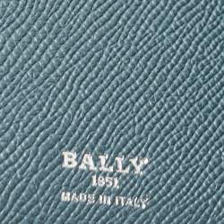 Pre Owned Bally Navy Blue Leather Logo Trifold Wallet