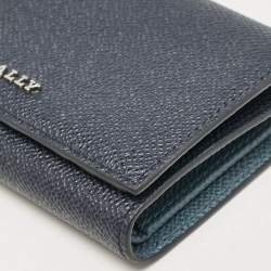Pre Owned Bally Navy Blue Leather Logo Trifold Wallet