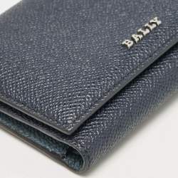 Pre Owned Bally Navy Blue Leather Logo Trifold Wallet