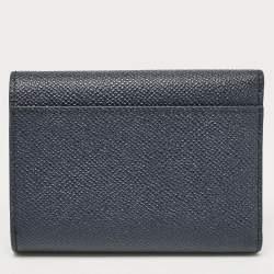 Pre Owned Bally Navy Blue Leather Logo Trifold Wallet