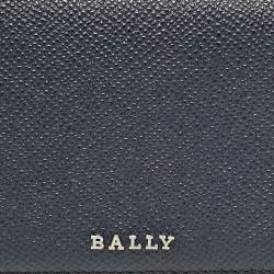 Pre Owned Bally Navy Blue Leather Logo Trifold Wallet