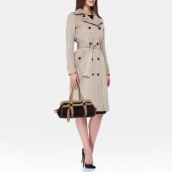 Bally Dark Brown/Beige Suede Tassel Frame Satchel
