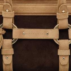 Bally Dark Brown/Beige Suede Tassel Frame Satchel