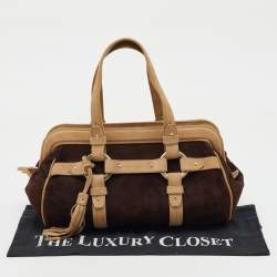Bally Dark Brown/Beige Suede Tassel Frame Satchel