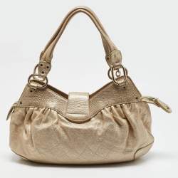 Bally Gold Quilted Leather Meg T Shoulder Bag