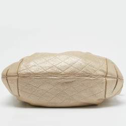 Bally Gold Quilted Leather Meg T Shoulder Bag
