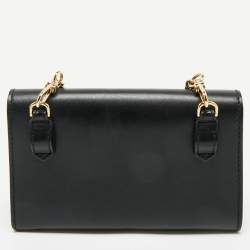 Pre Owned Bally Black/Gold Leather Suzy Chain Clutch