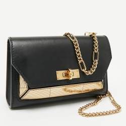 Pre Owned Bally Black/Gold Leather Suzy Chain Clutch
