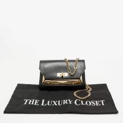 Pre Owned Bally Black/Gold Leather Suzy Chain Clutch