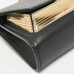 Pre Owned Bally Black/Gold Leather Suzy Chain Clutch