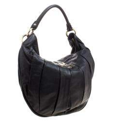 Bally Black Pleated Leather Multi Zip Hobo
