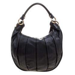 Bally Black Pleated Leather Multi Zip Hobo