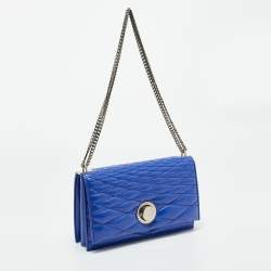 Pre Owned Bally Blue Quilted Leather Eclipse Chain Shoulder Bag