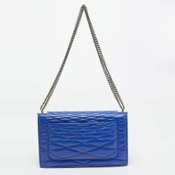 Pre Owned Bally Blue Quilted Leather Eclipse Chain Shoulder Bag