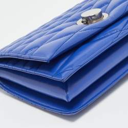 Pre Owned Bally Blue Quilted Leather Eclipse Chain Shoulder Bag