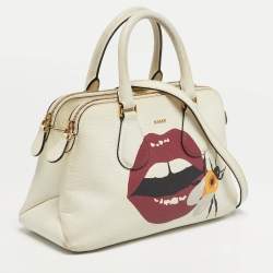 Pre Owned Bally White Leather Berekely Lip Print Bag