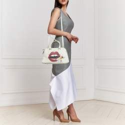 Pre Owned Bally White Leather Berekely Lip Print Bag