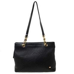 Pre Owned Bally Black Quilted Leather Tassel Tote