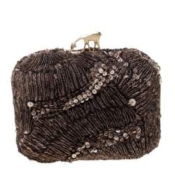 Pre Owned Bally Brown Sequins Embellished Clutch Bag