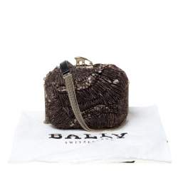 Pre Owned Bally Brown Sequins Embellished Clutch Bag