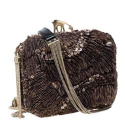Pre Owned Bally Brown Sequins Embellished Clutch Bag