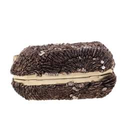 Pre Owned Bally Brown Sequins Embellished Clutch Bag
