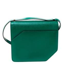 Pre Owned Bally Green Leather Corner Shoulder Bag