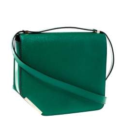 Pre Owned Bally Green Leather Corner Shoulder Bag