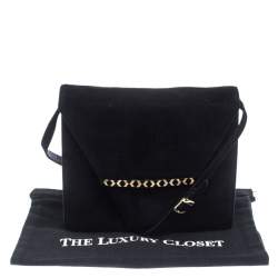 Bally Black Suede and Leather Flap Crossbody Bag