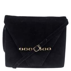 Bally Black Suede and Leather Flap Crossbody Bag