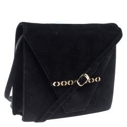 Bally Black Suede and Leather Flap Crossbody Bag