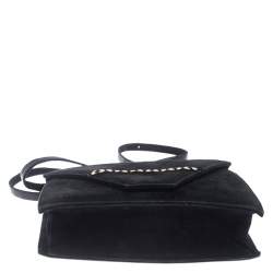 Bally Black Suede and Leather Flap Crossbody Bag