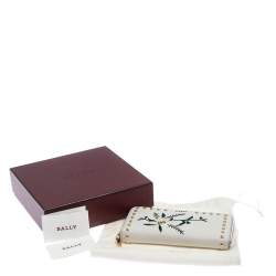 Bally Cream Leather Studded Embroidered Zip Around Wallet