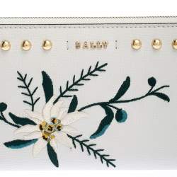 Bally Cream Leather Studded Embroidered Zip Around Wallet