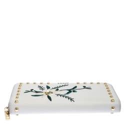 Bally Cream Leather Studded Embroidered Zip Around Wallet
