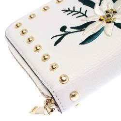 Bally Cream Leather Studded Embroidered Zip Around Wallet