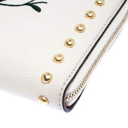 Bally Cream Leather Studded Embroidered Zip Around Wallet