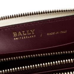 Bally Cream Leather Studded Embroidered Zip Around Wallet
