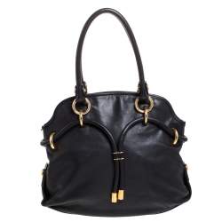 Bally Black Leather Drawstring Tote