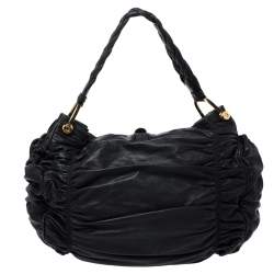 Pre Owned Bally Black Pleated Leather Hobo