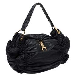 Pre Owned Bally Black Pleated Leather Hobo