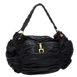 Pre Owned Bally Black Pleated Leather Hobo