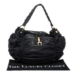 Pre Owned Bally Black Pleated Leather Hobo