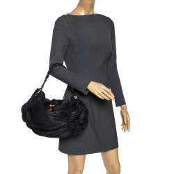 Pre Owned Bally Black Pleated Leather Hobo