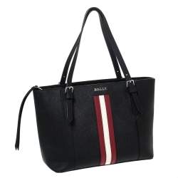Bally Black Leather Striped Tote