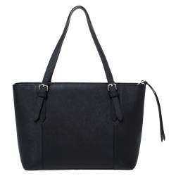 Bally Black Leather Striped Tote