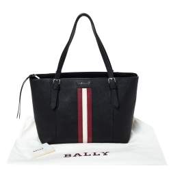 Bally Black Leather Striped Tote