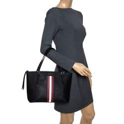 Bally Black Leather Striped Tote
