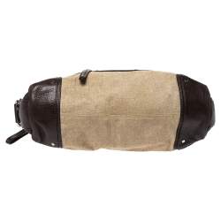 Bally Beige/Brown Canvas and Leather Zip Pocket Satchel